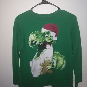 Green santa dino shirt